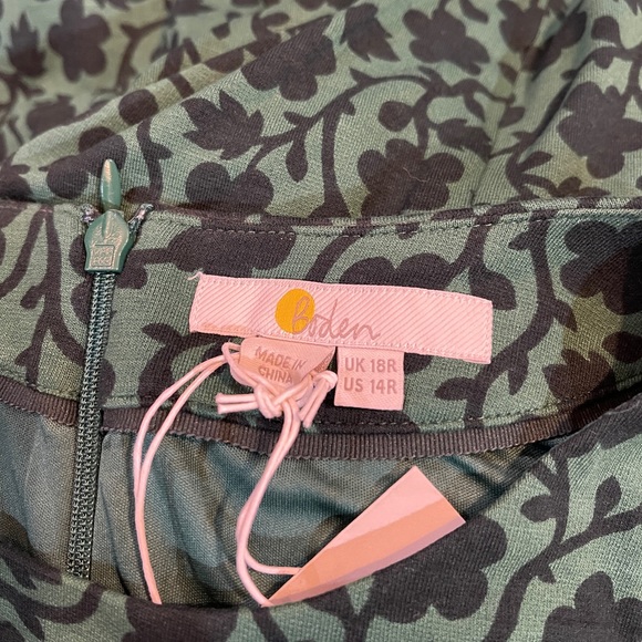 BODEN Green Navy Floral Ruffle Sleeve Dress Size 14 NWT - Picture 5 of 5